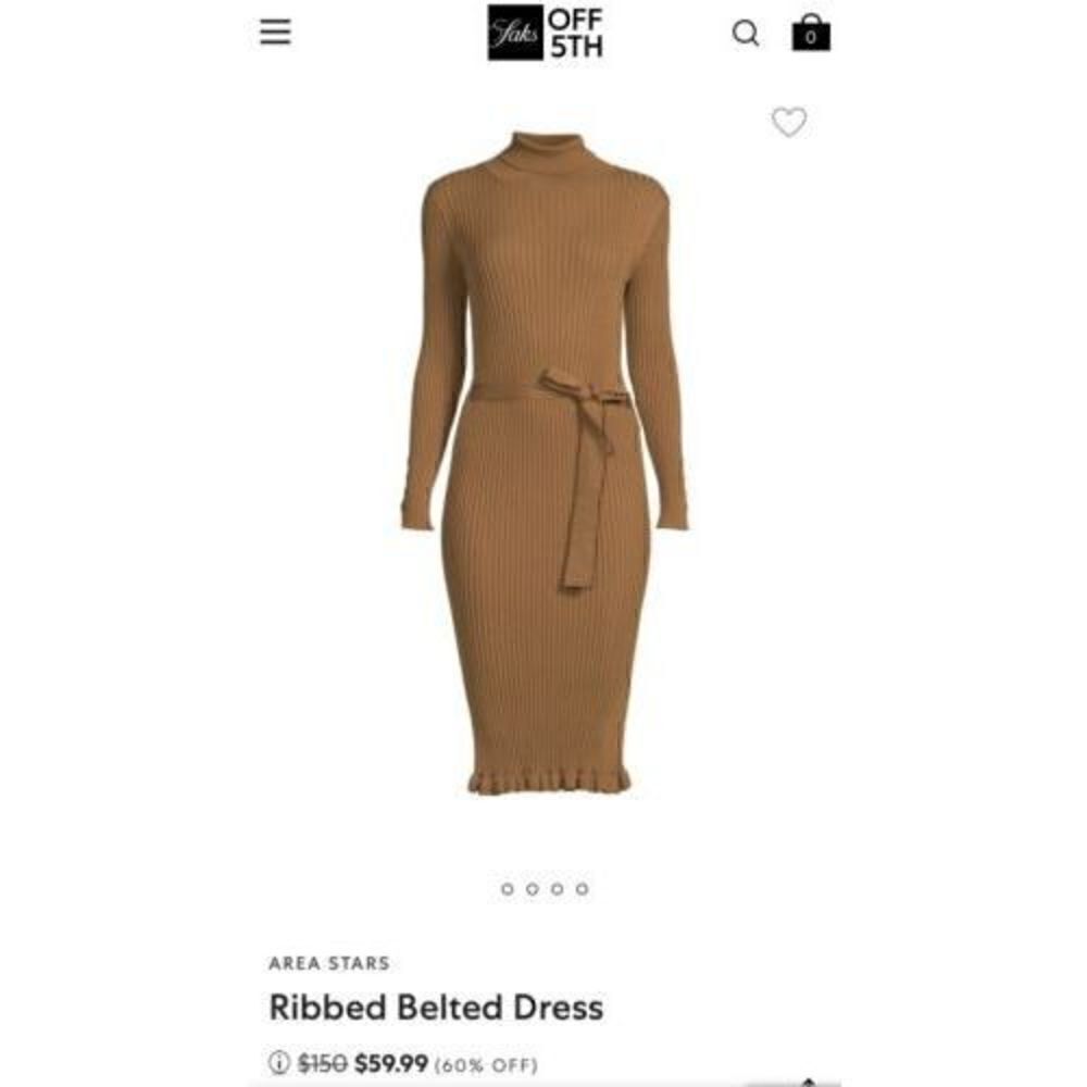 AREA STARS Ribbed Belted Dress. Size Large. Brown. Defect. New With Tags. - Picture 5 of 7
